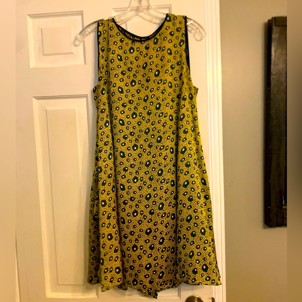 Zara basics sleeveless blue & yellow dress.